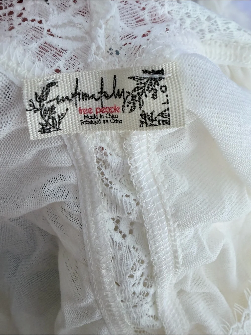 Free People Intimately Lace Trim Ivory Long-Sleeve Bodysuit